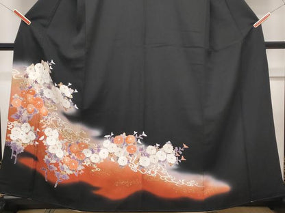 平和屋着物■豪華黒留袖　流水花文　暈し染め　金彩　正絹　逸品　CABF1801th