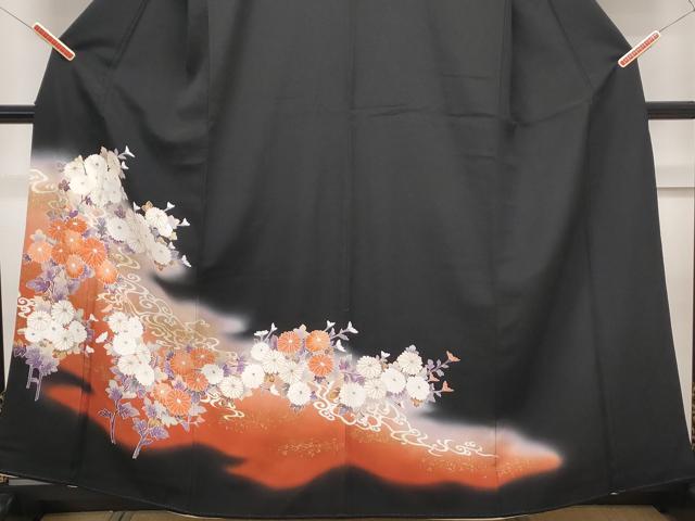 平和屋着物■豪華黒留袖　流水花文　暈し染め　金彩　正絹　逸品　CABF1801th