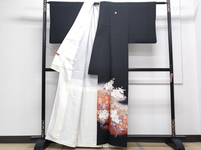 平和屋着物■豪華黒留袖　流水花文　暈し染め　金彩　正絹　逸品　CABF1801th
