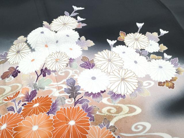 平和屋着物■豪華黒留袖　流水花文　暈し染め　金彩　正絹　逸品　CABF1801th