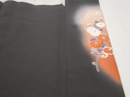 平和屋着物■豪華黒留袖　流水花文　暈し染め　金彩　正絹　逸品　CABF1801th