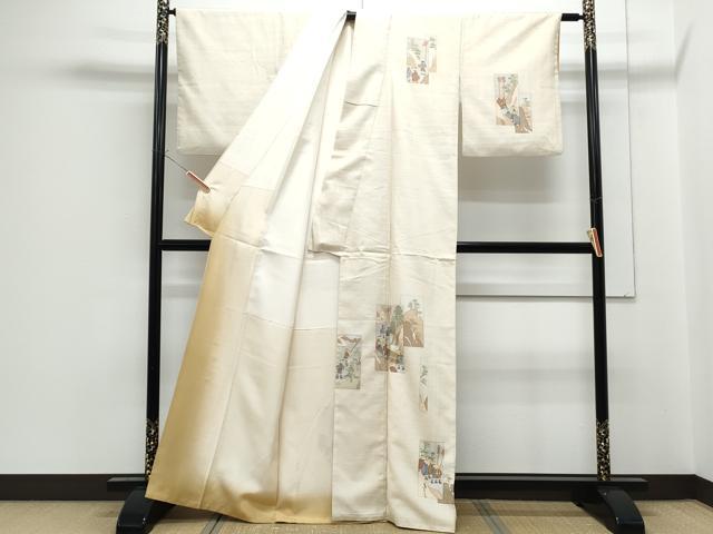 平和屋着物■訪問着　作家物　紬地　手描き　短冊人物風景文　正絹　逸品　CABF1811th