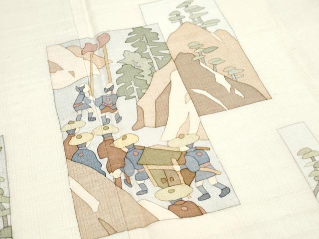 平和屋着物■訪問着　作家物　紬地　手描き　短冊人物風景文　正絹　逸品　CABF1811th