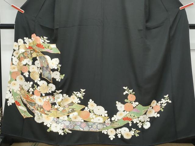 平和屋着物■豪華黒留袖　駒刺繍　熨斗花文　金彩　正絹　逸品　CABF1820th