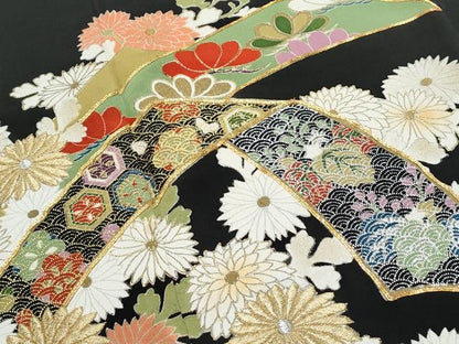 平和屋着物■豪華黒留袖　駒刺繍　熨斗花文　金彩　正絹　逸品　CABF1820th