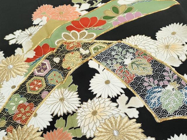 平和屋着物■豪華黒留袖　駒刺繍　熨斗花文　金彩　正絹　逸品　CABF1820th