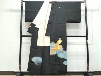 平和屋着物■豪華黒留袖 駒刺繍 飛鶴文 正絹 逸品 CABF1821th