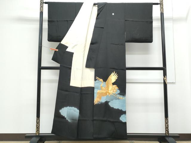 平和屋着物■豪華黒留袖 駒刺繍 飛鶴文 正絹 逸品 CABF1821th