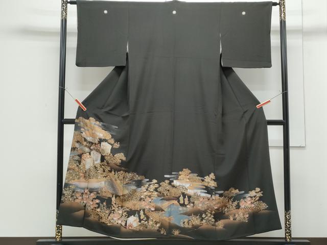 平和屋着物■豪華黒留袖　御所車風景文　金彩　正絹　逸品　CABF1822th