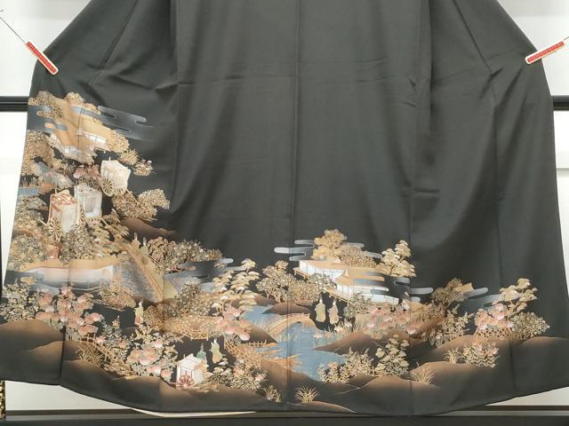 平和屋着物■豪華黒留袖　御所車風景文　金彩　正絹　逸品　CABF1822th
