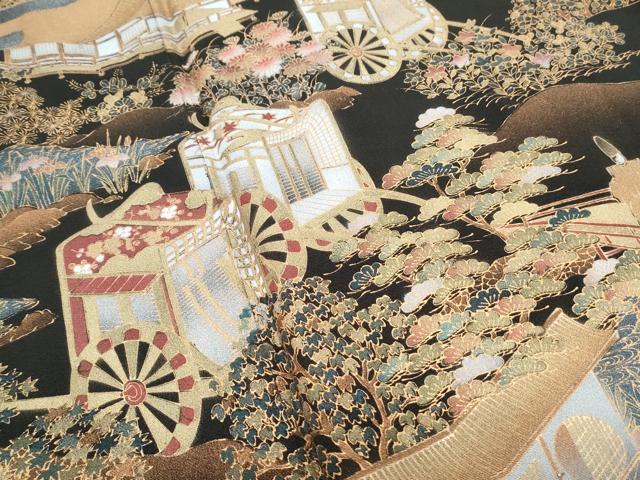 平和屋着物■豪華黒留袖　御所車風景文　金彩　正絹　逸品　CABF1822th