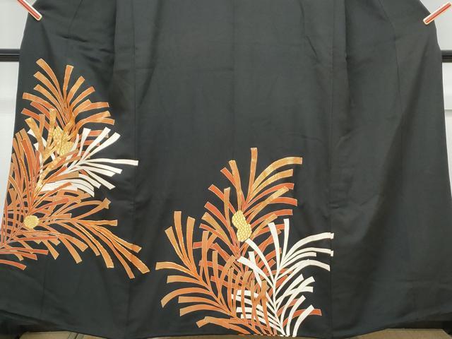 平和屋着物■豪華黒留袖　駒刺繍　松葉文　金糸　正絹　逸品　CABF1823th