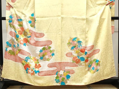 平和屋着物■豪華振袖　駒刺繍　エ霞草花丸文　暈し染め　金彩　正絹　逸品　CABF1827th