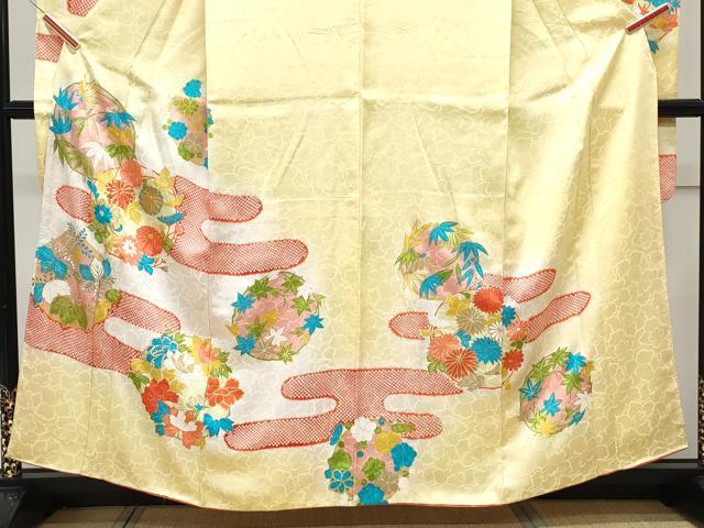 平和屋着物■豪華振袖　駒刺繍　エ霞草花丸文　暈し染め　金彩　正絹　逸品　CABF1827th