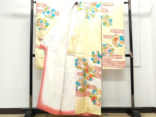 平和屋着物■豪華振袖　駒刺繍　エ霞草花丸文　暈し染め　金彩　正絹　逸品　CABF1827th