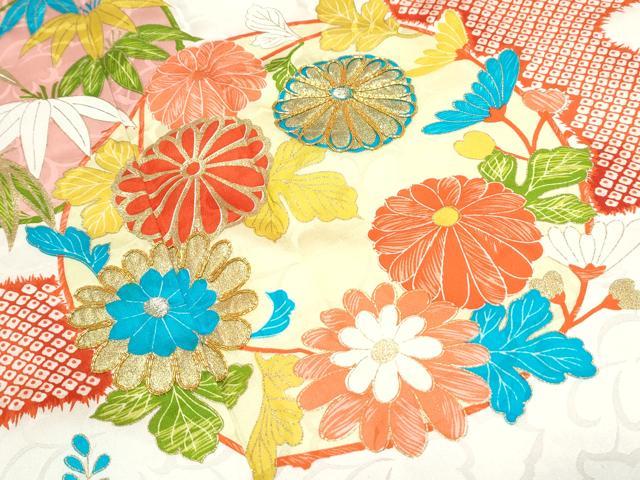 平和屋着物■豪華振袖　駒刺繍　エ霞草花丸文　暈し染め　金彩　正絹　逸品　CABF1827th