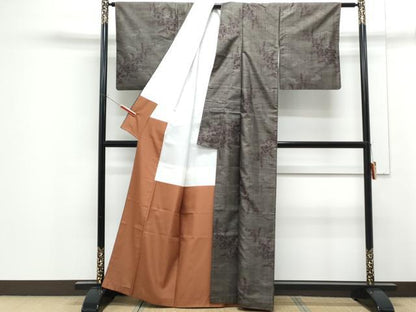 平和屋着物■本場大島紬　9マルキ　雲重ね草葉文　正絹　逸品　CABF1831th