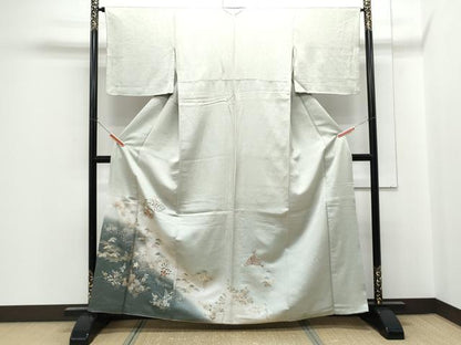 平和屋着物■訪問着　刺繍　雪輪扇面花文　暈し染め　金銀彩　正絹　逸品　CABF1846th