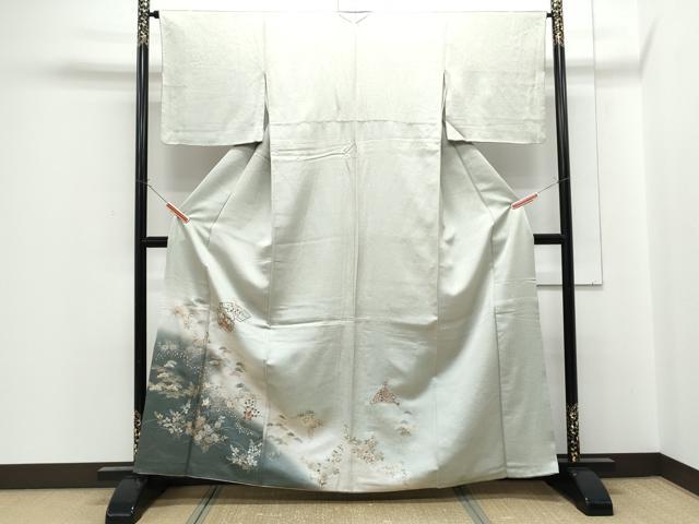 平和屋着物■訪問着　刺繍　雪輪扇面花文　暈し染め　金銀彩　正絹　逸品　CABF1846th