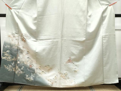 平和屋着物■訪問着　刺繍　雪輪扇面花文　暈し染め　金銀彩　正絹　逸品　CABF1846th