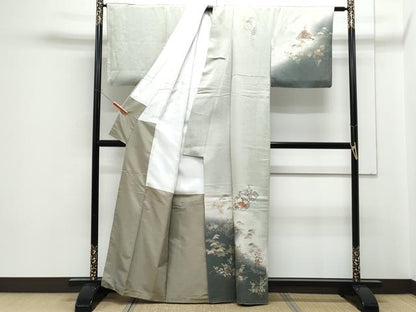 平和屋着物■訪問着　刺繍　雪輪扇面花文　暈し染め　金銀彩　正絹　逸品　CABF1846th