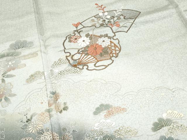 平和屋着物■訪問着　刺繍　雪輪扇面花文　暈し染め　金銀彩　正絹　逸品　CABF1846th