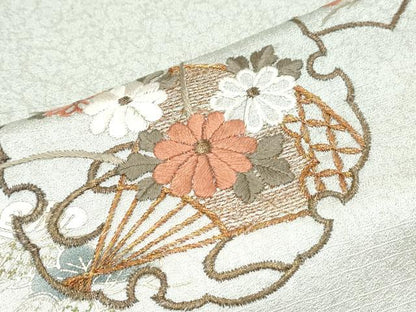 平和屋着物■訪問着　刺繍　雪輪扇面花文　暈し染め　金銀彩　正絹　逸品　CABF1846th