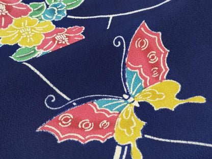 平和屋着物■上質な小紋　花蝶文　鬼しぼ縮緬　正絹　逸品　CABF1869th