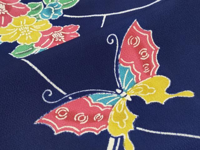平和屋着物■上質な小紋　花蝶文　鬼しぼ縮緬　正絹　逸品　CABF1869th