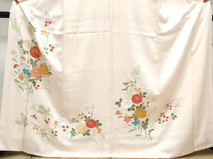 平和屋着物■訪問着　駒刺繍　草花文　金彩　正絹　逸品　CABF1878th