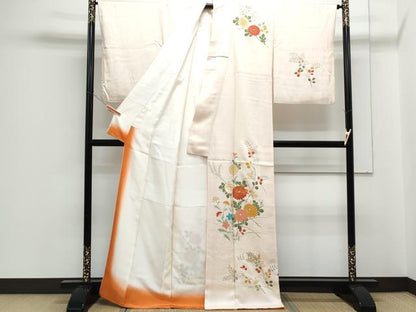 平和屋着物■訪問着　駒刺繍　草花文　金彩　正絹　逸品　CABF1878th