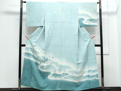 平和屋着物■訪問着　地紋起こし　草葉文　暈し染め　正絹　逸品　CABF1879th