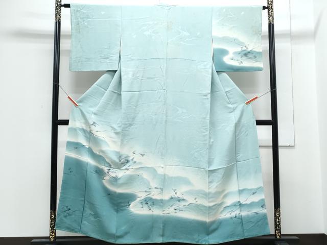 平和屋着物■訪問着　地紋起こし　草葉文　暈し染め　正絹　逸品　CABF1879th