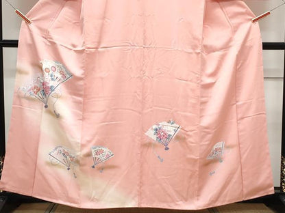 平和屋着物■訪問着　扇面花鳥文　暈し染め　金彩　正絹　逸品　CABF1884th
