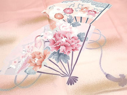 平和屋着物■訪問着　扇面花鳥文　暈し染め　金彩　正絹　逸品　CABF1884th