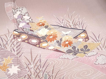 平和屋着物■訪問着　刺繍　文箱花文　暈し染め　金彩　正絹　逸品　CABF1886th