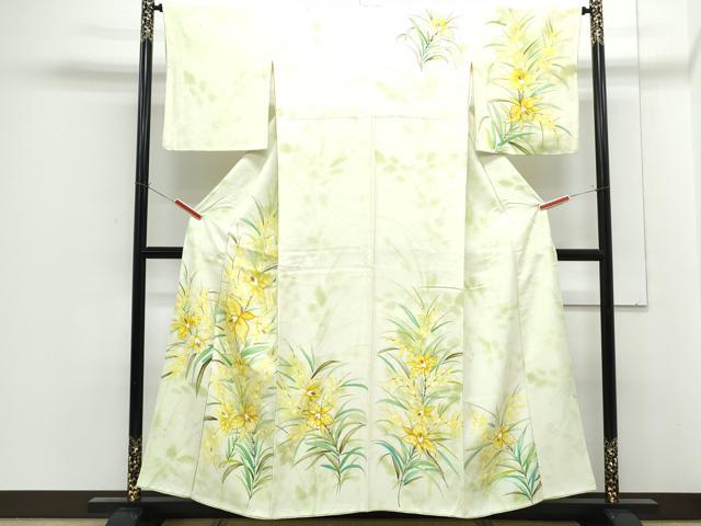 平和屋着物■訪問着　手描き　駒刺繍　草花文　暈し染め　金彩　正絹　逸品　CABF1888th