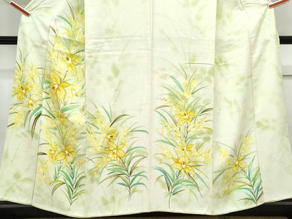 平和屋着物■訪問着　手描き　駒刺繍　草花文　暈し染め　金彩　正絹　逸品　CABF1888th