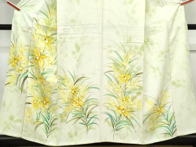 平和屋着物■訪問着　手描き　駒刺繍　草花文　暈し染め　金彩　正絹　逸品　CABF1888th