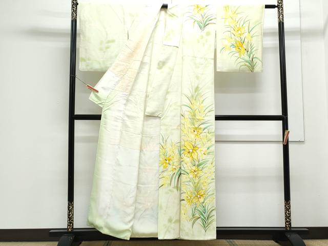 平和屋着物■訪問着　手描き　駒刺繍　草花文　暈し染め　金彩　正絹　逸品　CABF1888th