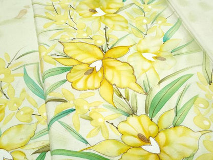 平和屋着物■訪問着　手描き　駒刺繍　草花文　暈し染め　金彩　正絹　逸品　CABF1888th