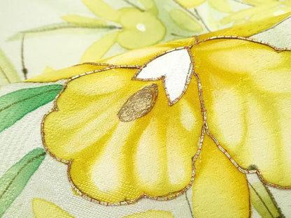 平和屋着物■訪問着　手描き　駒刺繍　草花文　暈し染め　金彩　正絹　逸品　CABF1888th