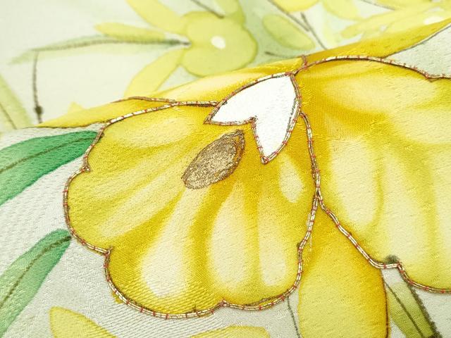 平和屋着物■訪問着　手描き　駒刺繍　草花文　暈し染め　金彩　正絹　逸品　CABF1888th