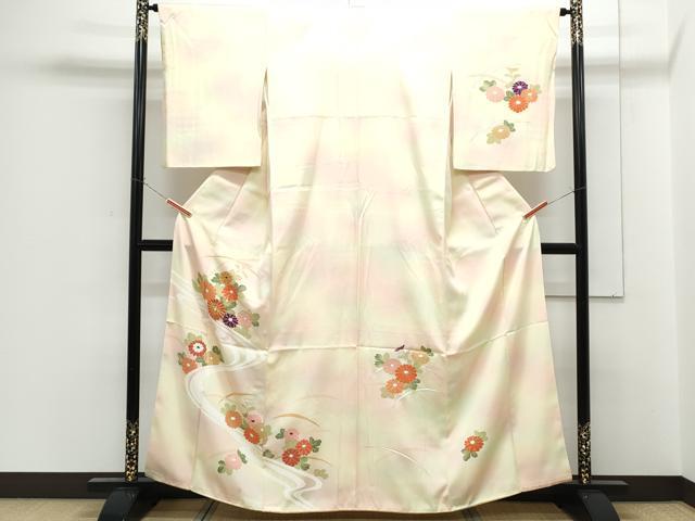 平和屋着物■訪問着　駒刺繍　流水花文　暈し染め　金彩　正絹　逸品　CABF1890th