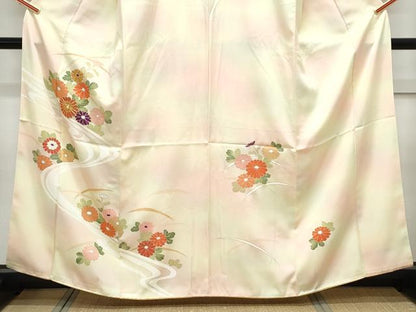 平和屋着物■訪問着　駒刺繍　流水花文　暈し染め　金彩　正絹　逸品　CABF1890th