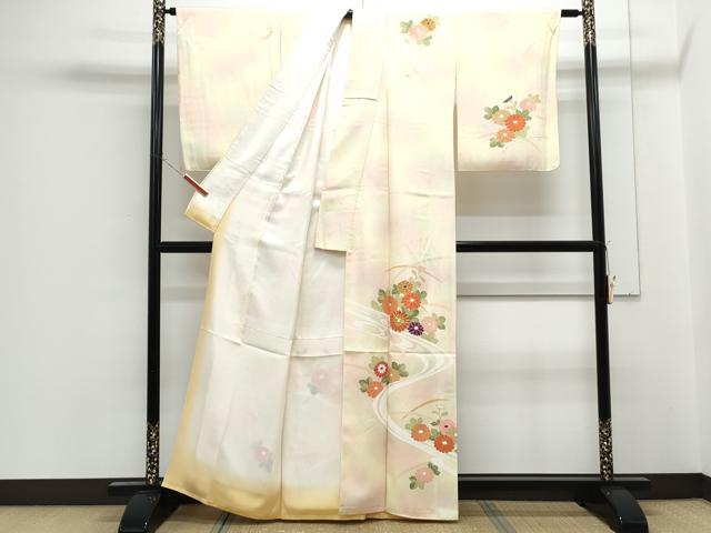 平和屋着物■訪問着　駒刺繍　流水花文　暈し染め　金彩　正絹　逸品　CABF1890th
