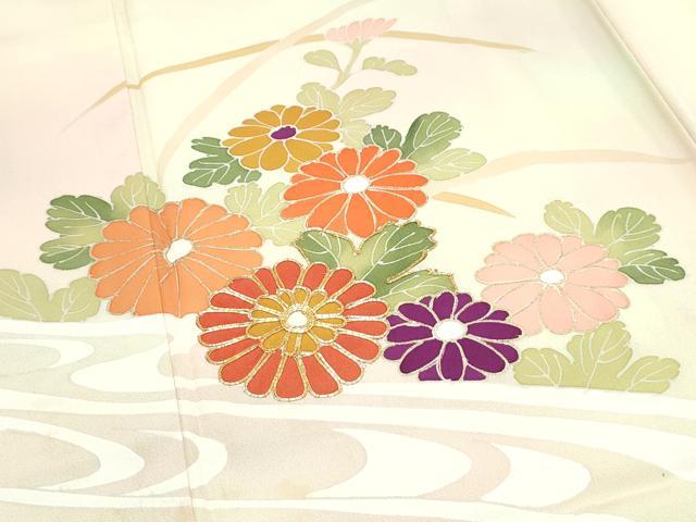 平和屋着物■訪問着　駒刺繍　流水花文　暈し染め　金彩　正絹　逸品　CABF1890th