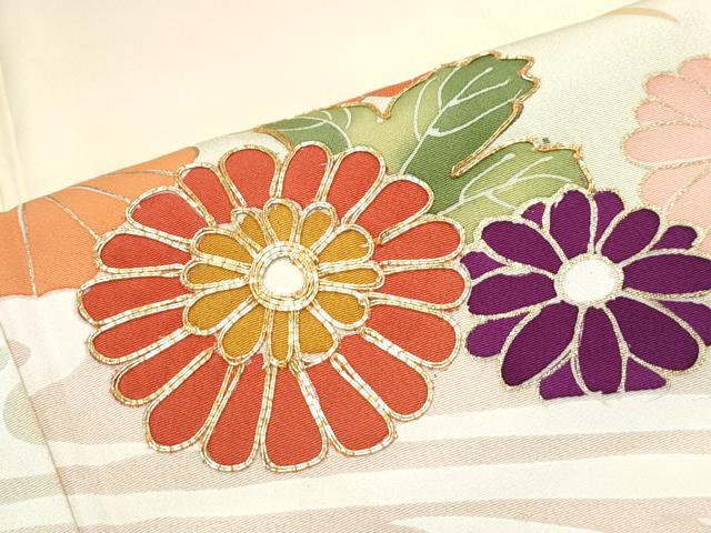 平和屋着物■訪問着　駒刺繍　流水花文　暈し染め　金彩　正絹　逸品　CABF1890th