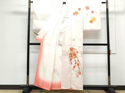 平和屋着物■訪問着　駒刺繍　御所車花文　暈し染め　金彩　正絹　逸品　CABF1893th