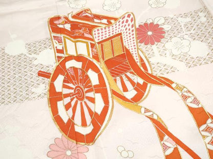 平和屋着物■訪問着　駒刺繍　御所車花文　暈し染め　金彩　正絹　逸品　CABF1893th